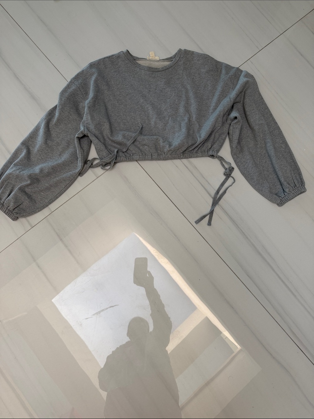 Gray Cropped Drawstring Sweatshirt, size Medium
